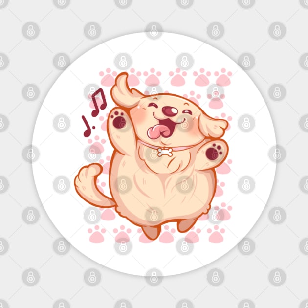 Adorable Illustration: Miniature Golden Retriever Puppy Delighting in Song and Dance Magnet by mumeaw